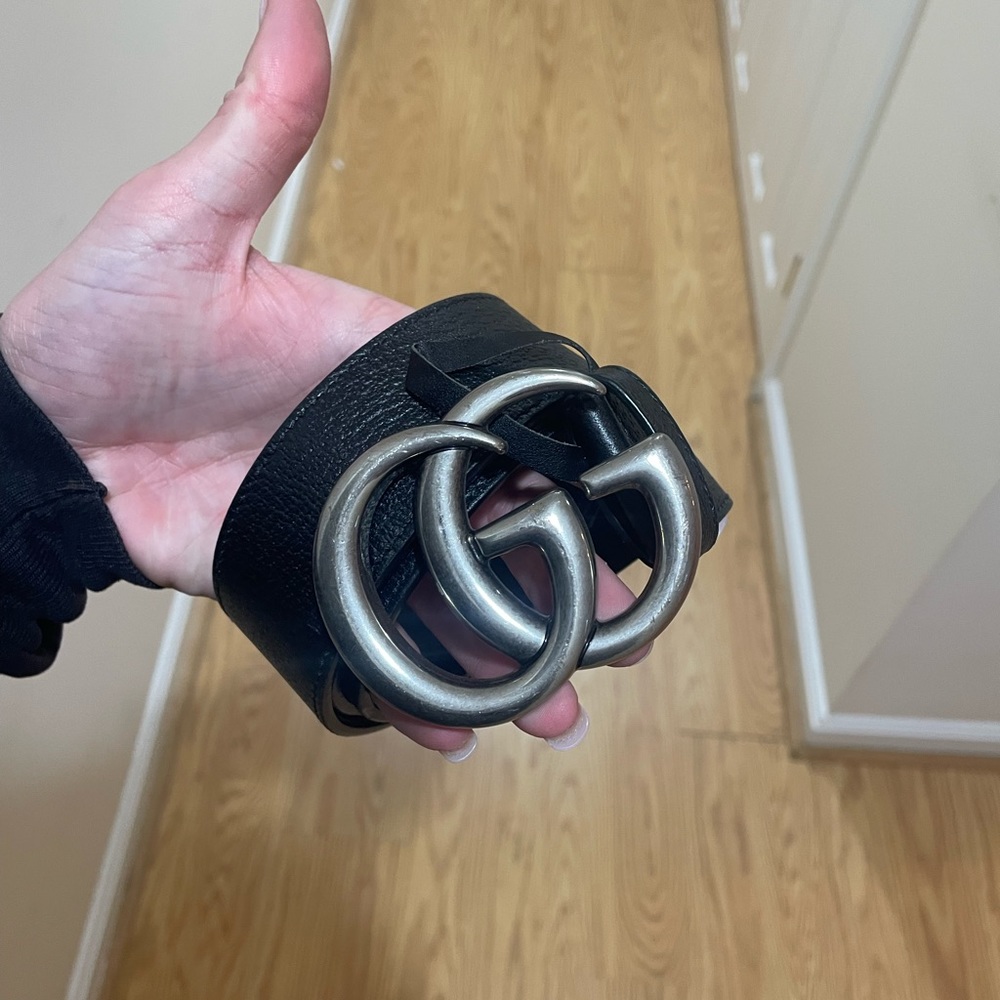 Black/silver Gucci Belt Double G Marmont belt sz 36